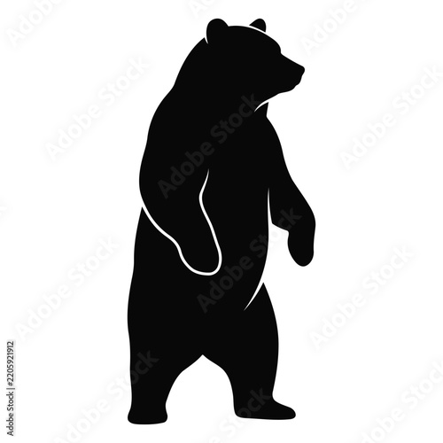 Silhouette of a bear standing on its hind legs, facing right.