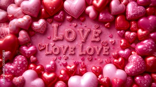 Pink hearts surround a soft, textured 