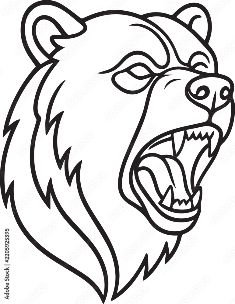 Obraz premium Continuous Line Art Roaring Bear Head Vector