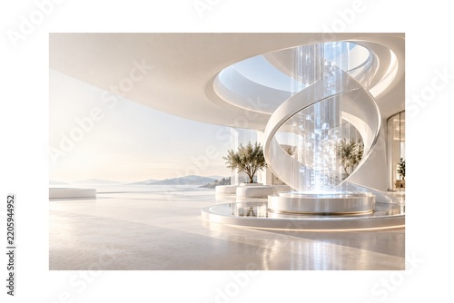 Futuristic Luxury Interior with Sculptural Spiral Architecture and Digital Light Installation