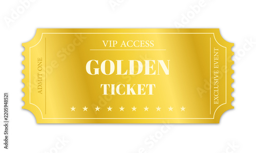 Golden Ticket mockup on white background.