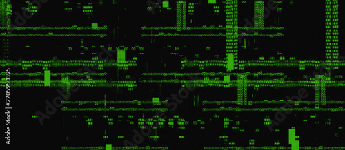 Abstract Green Digital Glitch Effect Background with Matrix Signal Distortion