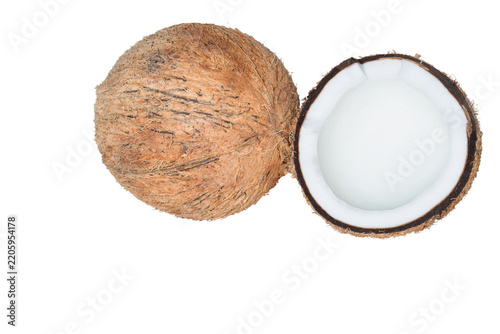 Whole and Half Coconut Isolated on Transparent Background
