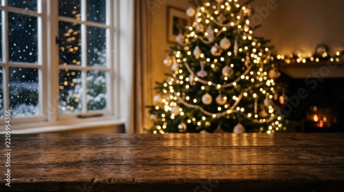 Cozy Christmas Eve Scene with Decorated Tree and Snowy Window.
