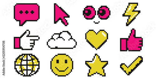 Set of pixel art icons