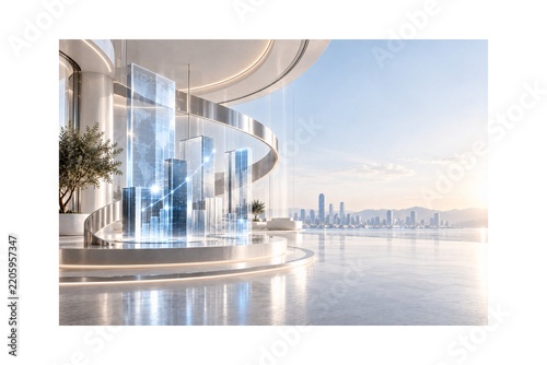 Futuristic Financial Technology Architecture with Digital Growth Chart and Smart City Skyline