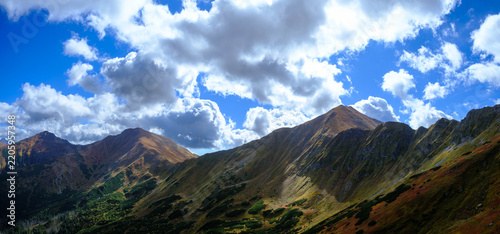 Mountain panorama. View of the peaks in the Western Tatras. Tatry Zachodnie.