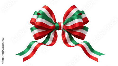 Decorative ribbon bow with italian flag colors isolated on transparent background