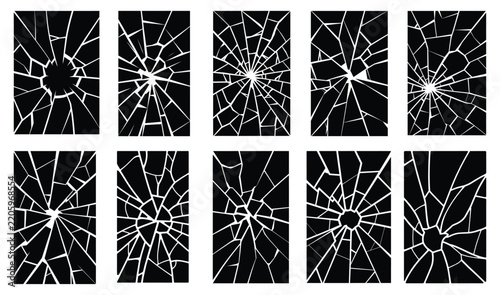 Glass Crack and Fractured Surface Pattern Vector Set – Broken Texture Collection.