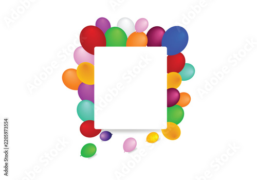 Colorful balloons frame background, blank birthday party invitation card vector, festive celebration border banner