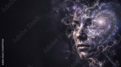 Cosmic Nebula Portrait of Human Face in Deep Space