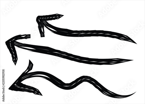 A set of three hand drawn arrow sketches isolated on a plain white background for design projects