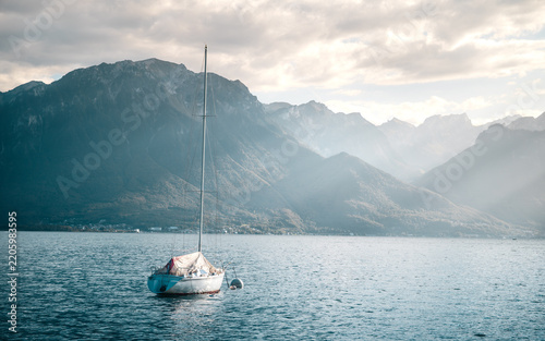 Scenic View of Lake Geneva and the Swiss Alps at Sunset