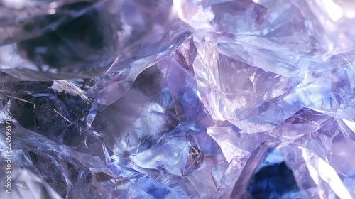 an intricate cluster of purple crystals with varying shades of the same hue, tightly packed together, creating a mesmerizing texture against a darker background that enhances their luminous quality