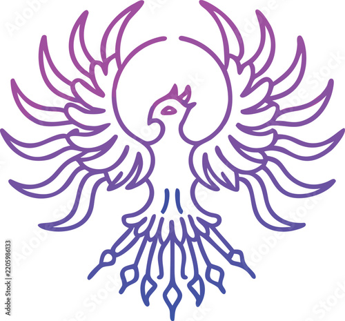 Mythical phoenix bird with purple and blue wings