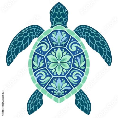 Stylized Sea Turtle with Mandala Pattern