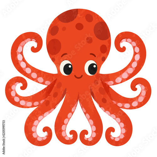 Cute Red Cartoon Octopus Illustration
