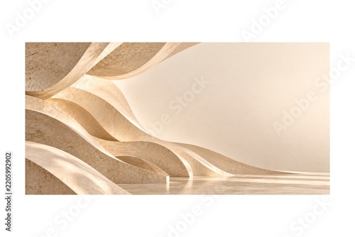 Warm Minimalist Architectural Abstract with Sculptural Curved Beige Stone Walls and Elegant Natural Light