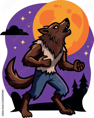 Fotografie Werewolf Howling Full Moon Halloween Icon