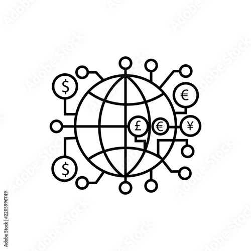 Global Financial Connectivity Icon Representing International Currency Exchange and Digital Banking Network Transactions