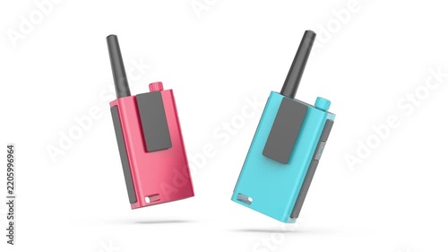 Spinning walkie talkies on white background