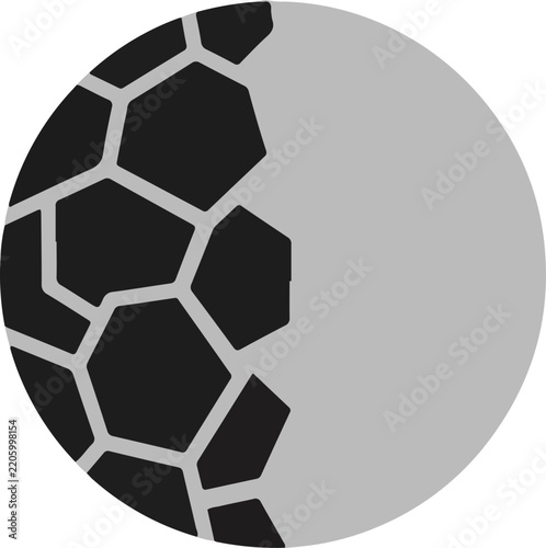 Abstract circular icon with geometric honeycomb pattern and solid half for modern graphic design