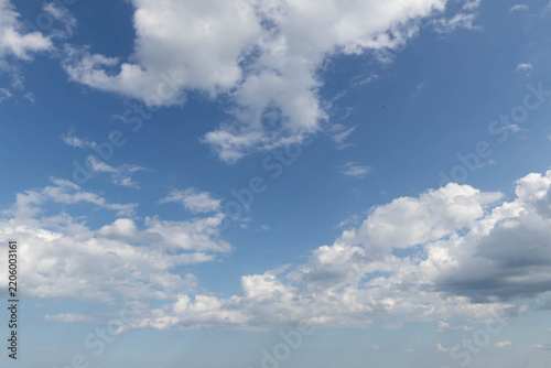Sky replacement blue sky and puffy white clouds overhead