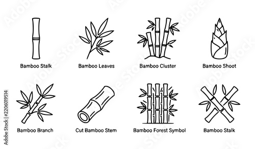 Bamboo Outline Pictogram Icon Set Vector for Nature and Eco Design