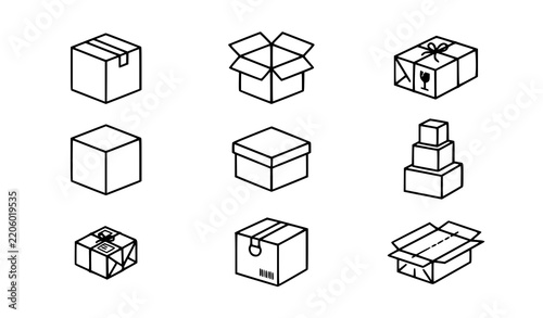 Box Package Outline Logo Icon Set Vector for Web and Mobile App