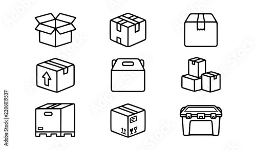 Packaging Shipping and Delivery Box Outline Symbols Vector Icon Pack