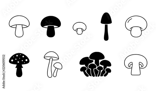 Minimal Mushroom Outline and Clipart Icons Vector Collection