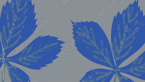 Abstract Floral Background with Blue Leaves and Detailed Textured Veins on Grey Backdrop