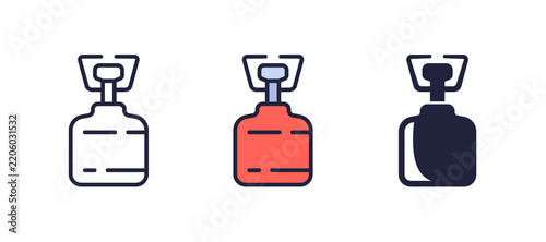 camping stove icon, gas burner in different styles