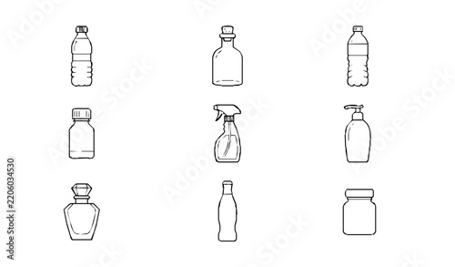 Bottle Outline Pictogram Icon Set Vector for Web and Packaging