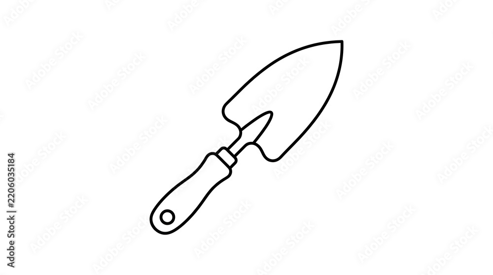 Obraz premium Handheld garden trowel planting tool icon with gardening planting equipment shoveling horticulture agriculture