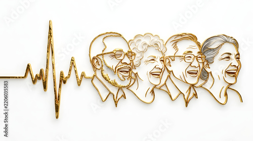 Smiling Multigenerational Team Portrait in Golden Wire Form