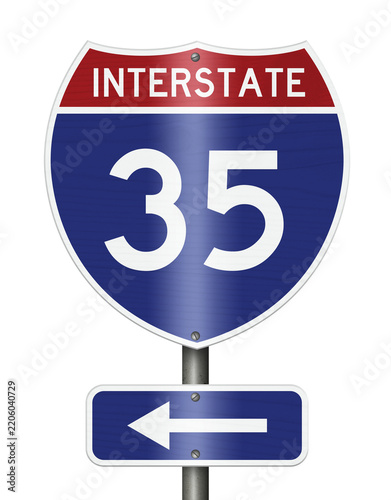 American Interstate I35 sign isolated on white for transportation