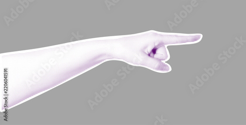 Abstract halftone illustration of a human hand pointing finger