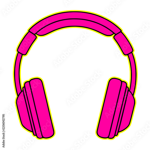 Neon Pink isolated DJ headphones yellow glow, podcast, gaming transparent background