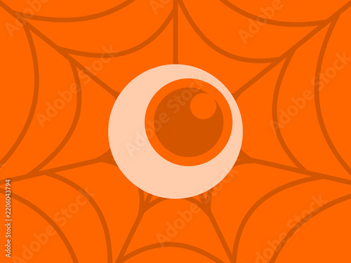 Flat Design Orange Halloween Eyeball and Spiderweb Background, suitable for wallpaper, background, banner or poster