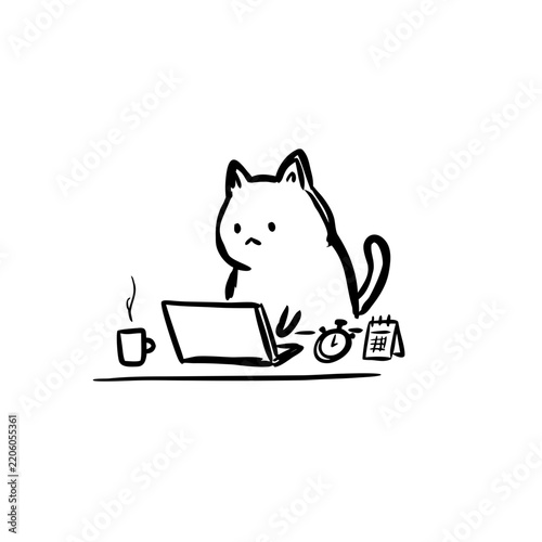 Cute cat working on laptop vector illustration isolated on transparent background