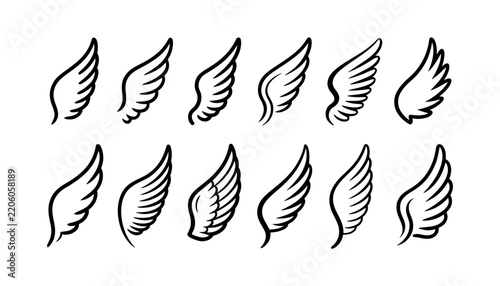 Minimal Feathered Wing Outline Collection for Creative Graphics