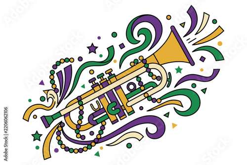 Colorful trumpet musical instrument illustration for mardi gras celebration