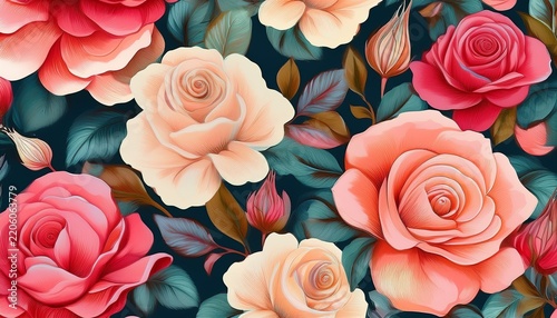 floral seamless pattern with stylish rose flowers