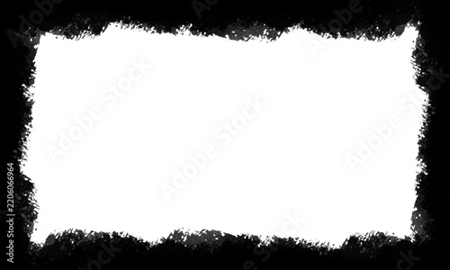 Grunge black ink brush stroke rough, distressed frame, artistic border effect isolated on transparent background, PNG image