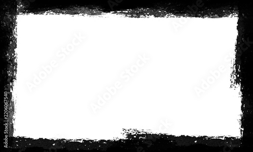 Grunge black brush stroke frame, featuring a textured, distressed artistic border effect isolated on transparent background
