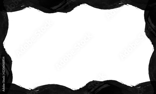Abstract black ink brush stroke frame png, textured, hand-painted border isolated on transparent background