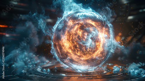 Futuristic Plasma Energy Core Surrounded by Magnetic Fields and Containment Ring 4K