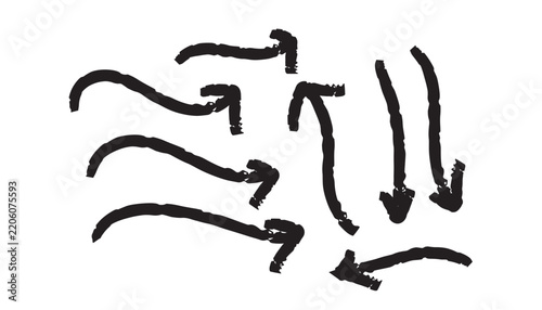 Abstract Black Brush Stroke Set Hand Drawn Ink Lines and Organic Shapes on White Background