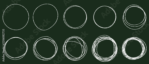 Hand-drawn white circular line set: swirls, frames, copy space, emphasis, etc